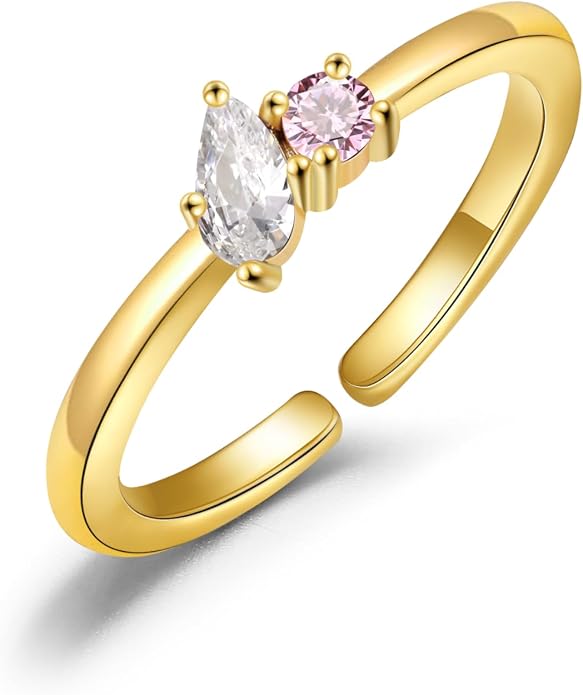 JSJOY Birthstone Rings for Women Dainty Emerald Blue Ring Birthday Gifts for Mom Her Gemstones CZ Ring for Teens Gold Rings That Don't Tarnish Adjustable Ring Jewelry Gifts
