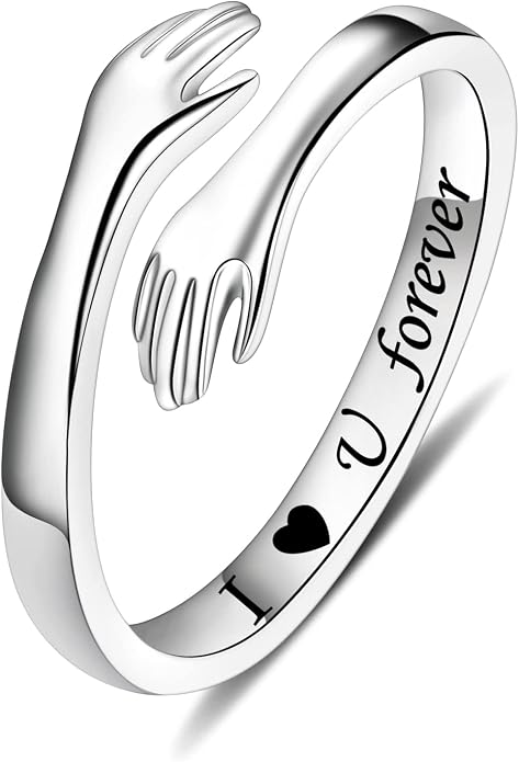 S925 Sterling Silver Hug Rings for Women Teen Girls Adjustable Ring for Granddaughter Daughter Hope Promise Friendship Hand Ring Jewelry for Birthday Graduation Christmas Mothers Day Valentines Gifts
