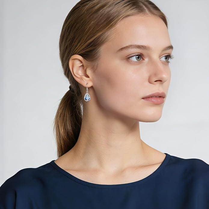 Eusense Sterling Silver Dangle Earrings for Women Tree of Life Animals Moonstone Turquoise Leverback Earrings Jewelry Gifts