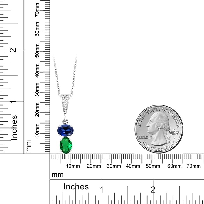 Gem Stone King 2-Stone Gemstone Birthstone Pendant Necklace for Women in 925 Sterling Silver | Oval 8x6MM | 18 Inch Silver Chain | Fine Jewelry for Her Mom Wife