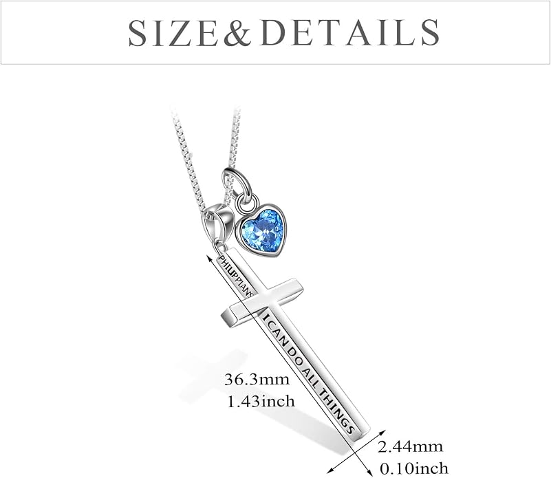 POPLYKE Cross Necklace 925 Sterling Silver Philippians 4:13 I Can Do All The Things Inspirational Necklace Gifts for Women Men 20+2''