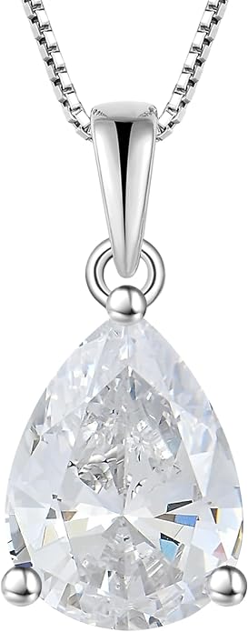 YL Teardrop Necklace 925 Sterling Silver Solitaire Pendant 9x12 MM Pear Cut Multicolored Birthstone Jewelry for Women