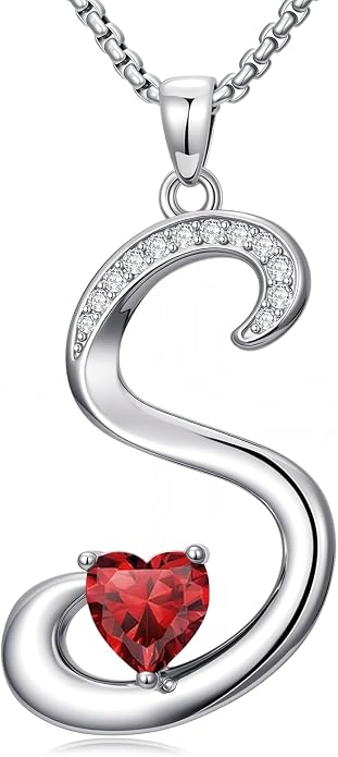 Birthday Gifts for Women Alphabet A to Z Initial Birthstone Pendant Necklaces for Women - 18k White Gold Plated Personalized Name Jewelry Anniversary Graduation Gifts for Wife Her Daughter Girlfriend(with Gift Box)