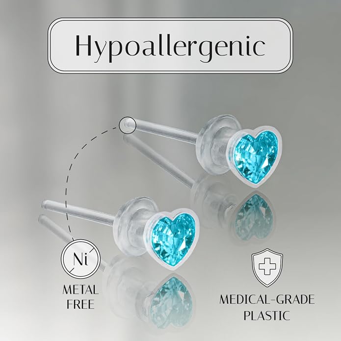 Medical Grade Plastic Earrings for Sensitive Ears, Nickel Free, Hypoallergenic Earrings for Girls and Women, Comfortable, Lightweight and Metal Free Cubic Zirconia