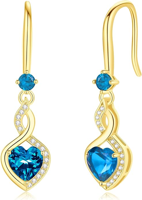 FANCIME Heart Infinity Dangle Drop Earrings 925 Sterling Silver Heart Gemstone Birthstone Earring