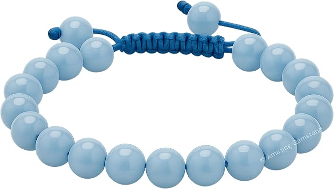 Amazing Gemstone Angelite Bracelet for Women Men's Gifts - Protection Healing Crystal Bracelet - 8mm Gemstone Beaded Adjustable Bracelet Pulseras para Hombres Mujer Stocking Stuffers