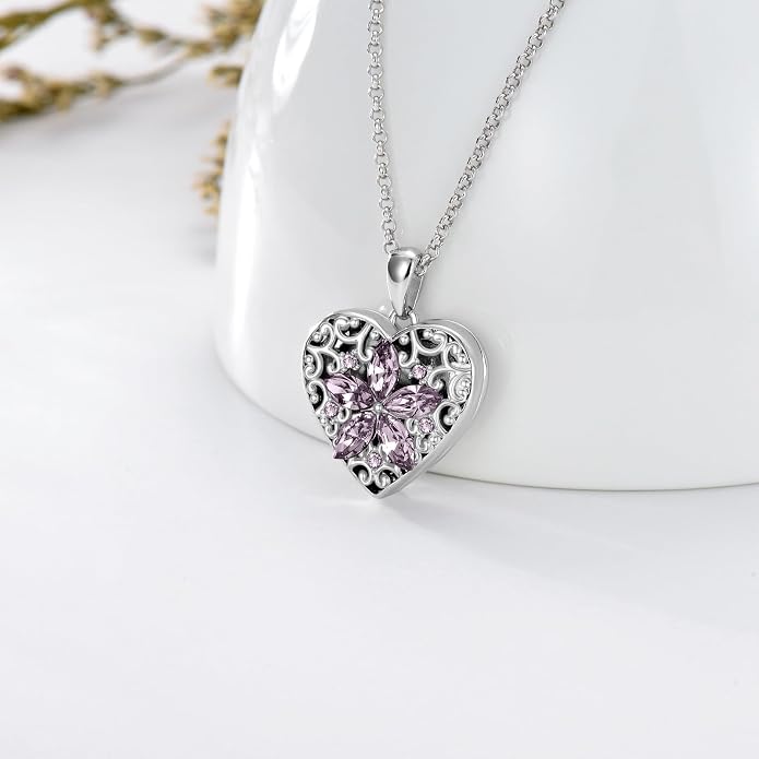 Dorunmo Personalized Locket Necklace 925 Sterling Silver that Holds Pictures Butterfly Birthstone Photo Heart Locket Custom Jewelry Congratulations New Beginnings New Job Gifts for Women