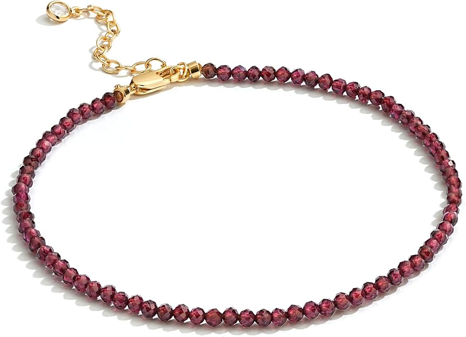 DREMMY STUDIOS Gold Anklet Bracelets for Women 14K Gold Plated Stone Handmade Beaded Link Chain Anklets Jewelry Gift