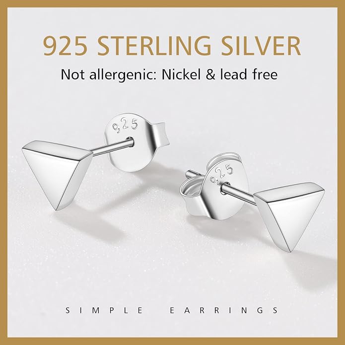 FindChic Hypoallergenic Sterling Silver Small Bar/Heart/Dot/Triangle/Butterfly/Lightning Studs Earrings Minimalist Geometric Jewelry Valentine Gifts for Women Men Girls, with Gift Box
