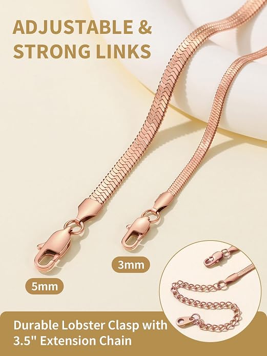 FindChic Black/14K Gold Plated Herringbone Choker Chain Necklace for Women | Waterproof Stainless Steel, Dainty Layering, Flat Snake Chain, Non-Tarnish, Hypoallergenic, Adjustable Extender, Gift Box