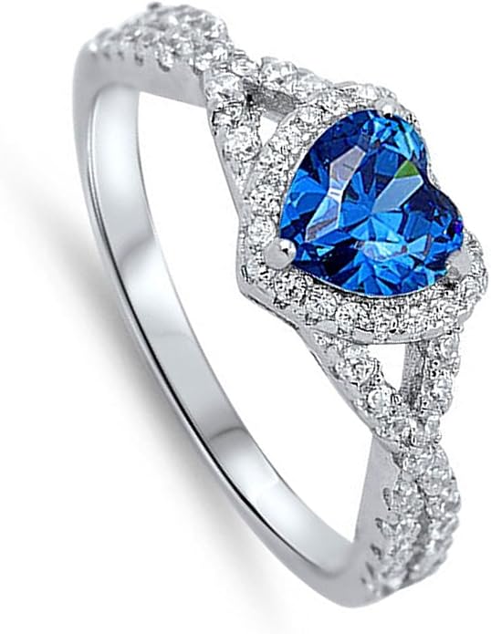 CHOOSE YOUR COLOR Sterling Silver Heart Halo Promise Ring