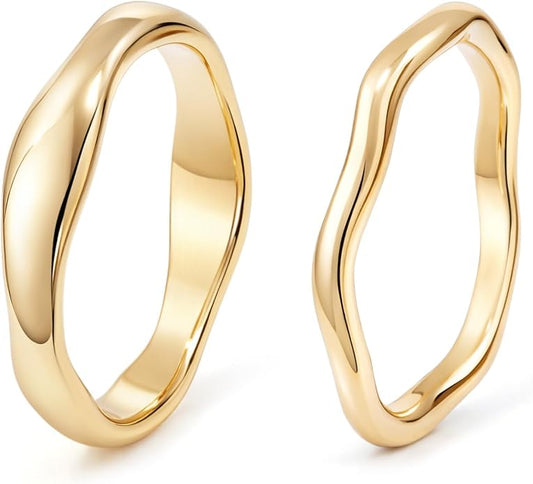 Gold Rings for Women Men Non Tarnish, Waterproof Chunky 14K Gold Plated Dainty Stackable Rings Trendy Statement Pinky Thumb Rings Engagement Eternity Wedding Band Ring Stacking Gold Jewelry Size 3 4 5 6 7 8 9 10 11