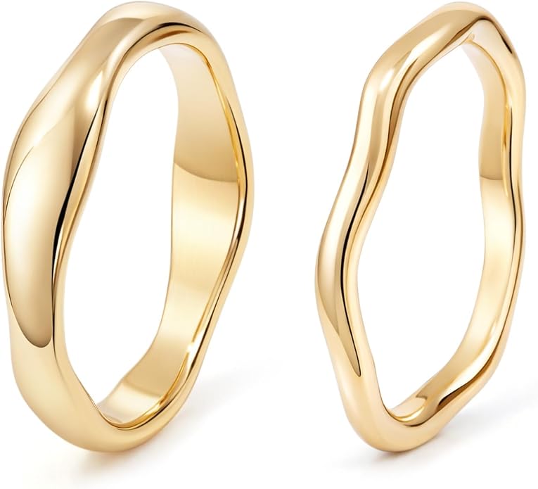 Gold Rings for Women Men Non Tarnish, Waterproof Chunky 14K Gold Plated Dainty Stackable Rings Trendy Statement Pinky Thumb Rings Engagement Eternity Wedding Band Ring Stacking Gold Jewelry Size 3 4 5 6 7 8 9 10 11