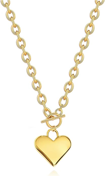 Zeffy Dainty Gold Heart Necklace for Women Trendy 14K Gold/Silver Plate Cute Heart Pendant Choker Necklaces Gold Love Heart Chain Necklace for Women Dainty Gold Jewelry Gifts for Women
