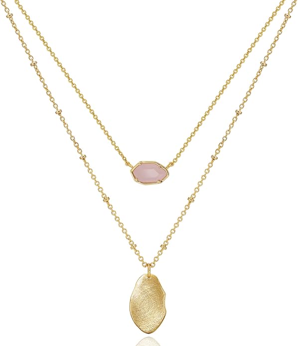 OZEL JEWELRY & GIFT Layered Gold Necklaces for Women - Crystal Colorful Delicate Cutting Pendant Necklace - 18K Gold Plated - Birthday Gifts (Made in Korea)