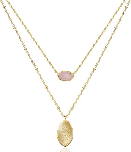 OZEL JEWELRY & GIFT Layered Gold Necklaces for Women - Crystal Colorful Delicate Cutting Pendant Necklace - 18K Gold Plated - Birthday Gifts (Made in Korea)