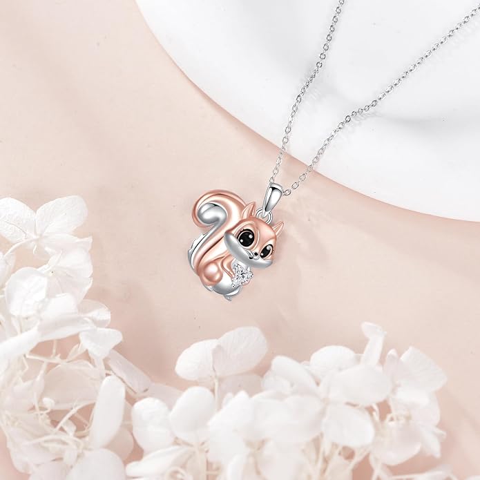 Bat/Cow/Cat/Bunny Necklace 925 Sterling Silver Heart Animal Pendant Necklace for Women