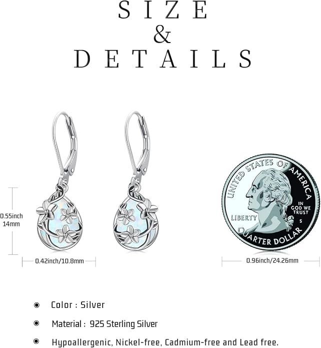 Flower Earrings 925 Sterling Silver Flower Teardrop Leverback Dangle Earrings Jewelry Gifts for Women Girls
