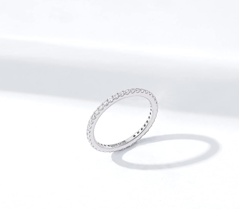 Amazon Essentials Platinum or Gold Plated Sterling Silver All-Around Band Ring set with Round Infinite Elements Cubic Zirconia