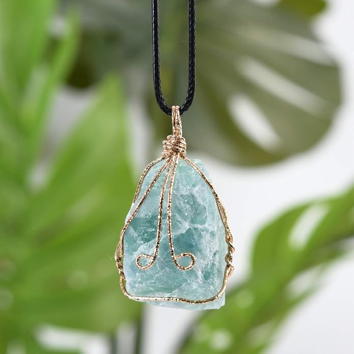 YGLINE Natural Raw Stone Healing Crystal Necklace Wire Wrapped Pendant for Womens Ladies