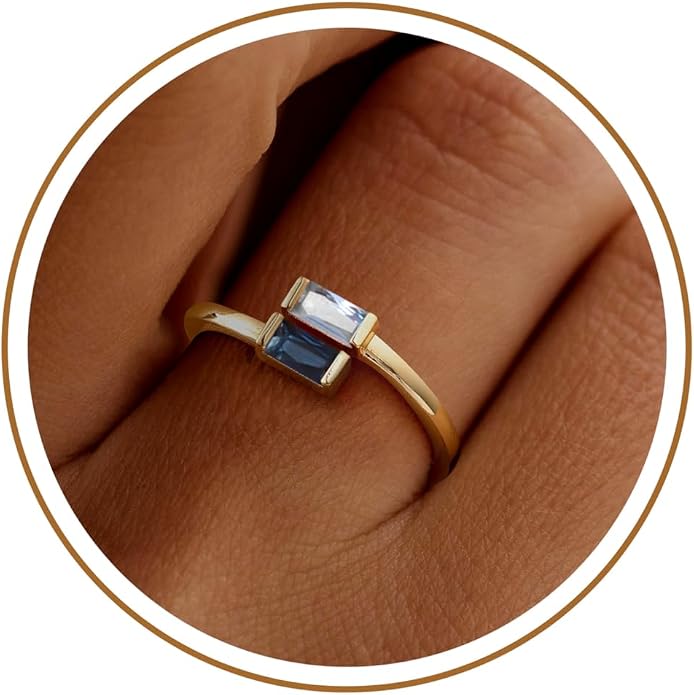 JSJOY Birthstone Rings for Women Dainty Emerald Blue Ring Birthday Gifts for Mom Her Gemstones CZ Ring for Teens Gold Rings That Don't Tarnish Adjustable Ring Jewelry Gifts
