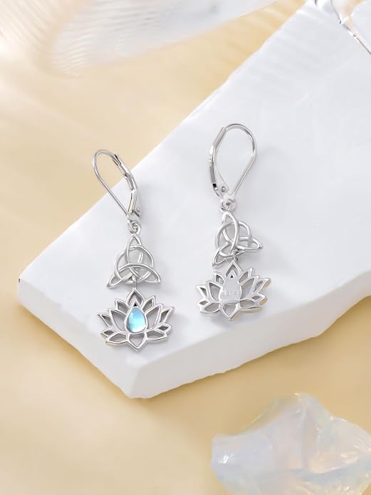 Dorunmo Moonstone Dangle Drop Earrings s925 Sterling Silver Leverback Earrings Filigree Moonstone Jewelry Birthday Gifts for Women