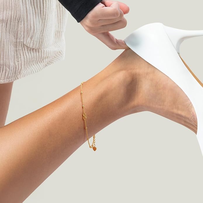ERIN MARIE 14K Gold Anklets for Women Ankle Bracelets for Women Gold Anklets Infinity Symbol and Evenly Spaced Bead Infinity Bead Ankle Bracelets for Womens With Adjustable Size (9.4-11) Inches