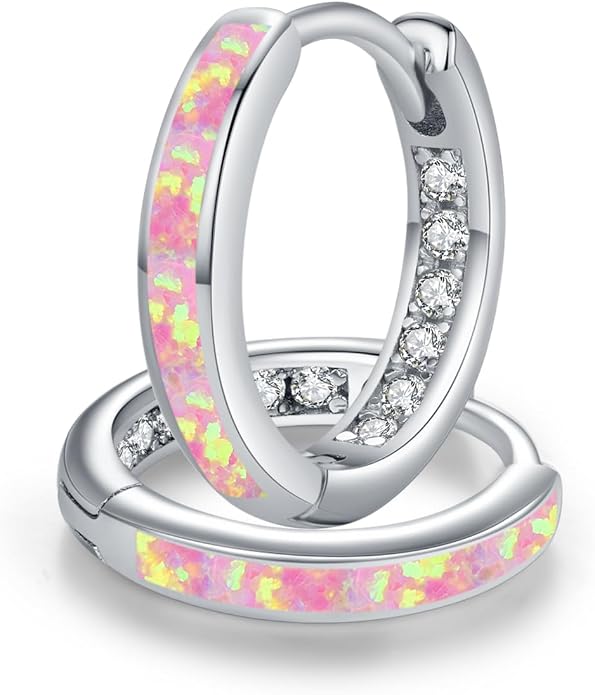 MEDWISE Mothers Day Gifts for Mom Multi Colored Opal Hoop Earrings for Women 925 Sterling Silver Huggie Hoop Earrings Jewelry Gift for Women Daughter Wife Mom Friends
