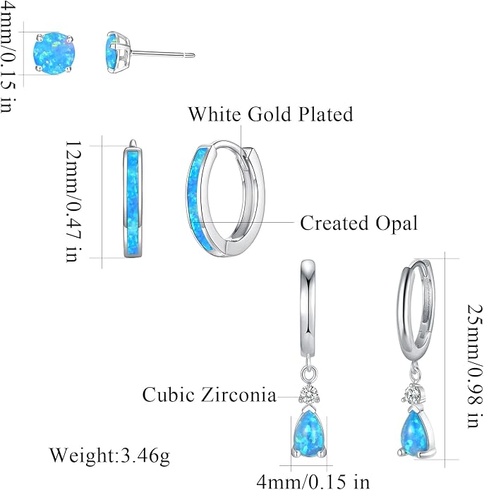 CiNily Opal Earrings Set for Women Hypoallergenic, Opal Stud Huggie Hoop Earrings Silver/Rose Gold Plated Dainty Hoop Huggie Silver Dangle Earring Stacks, Gold Jewelry