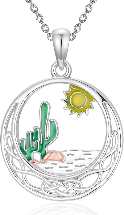 Midari Ocean Necklace 925 Sterling Silver Flamingo Mama Bear Dolphin Penguin Sea Turtle Axolotl Desert Cactus Nautical Rudder Tropical Palm Compass Wave Pendant Boho Jewelry Gifts for Women Men