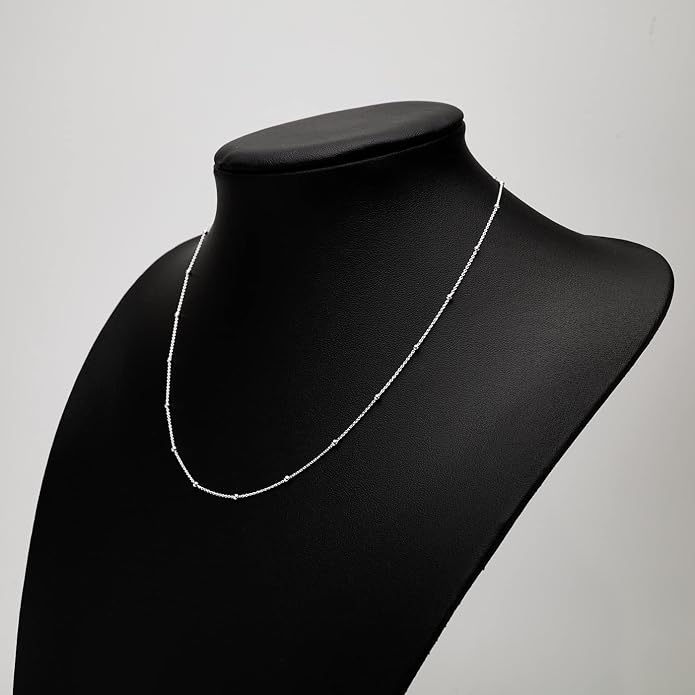 Silver Necklace for Women 925 Silver Ball Beaded Chain Necklace Layered Stack Chain Choker Necklace 16" 18" 19" 20" 21" 22" 24" in