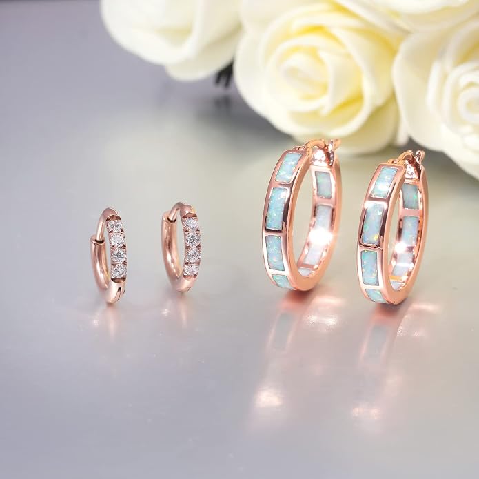 CiNily Sterling Silver/Rose Gold/Yellow Gold Plated Hoop Earrings 20mm,Multicolor Opal Small Hoop Earrings for Women Girls Hypoallergenic Jewelry for Sensitive Ears Gemstone Earrings