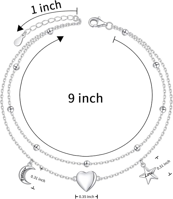 S925 Sterling Silver Anklets Adjustable Beach Foot Ankle Bracelet Jewelry Gifts For Women Girls