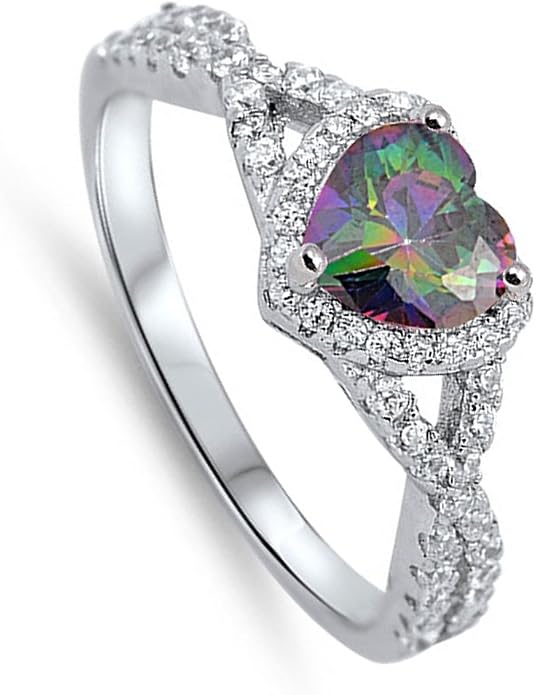 CHOOSE YOUR COLOR Sterling Silver Heart Halo Promise Ring