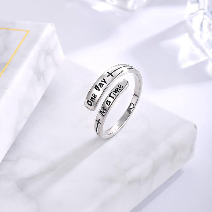 Sterling Silver Just Breathe Ring: Inspirational Encouragement Rings Adjustable Motivational Hope Jewelry Gift for Women