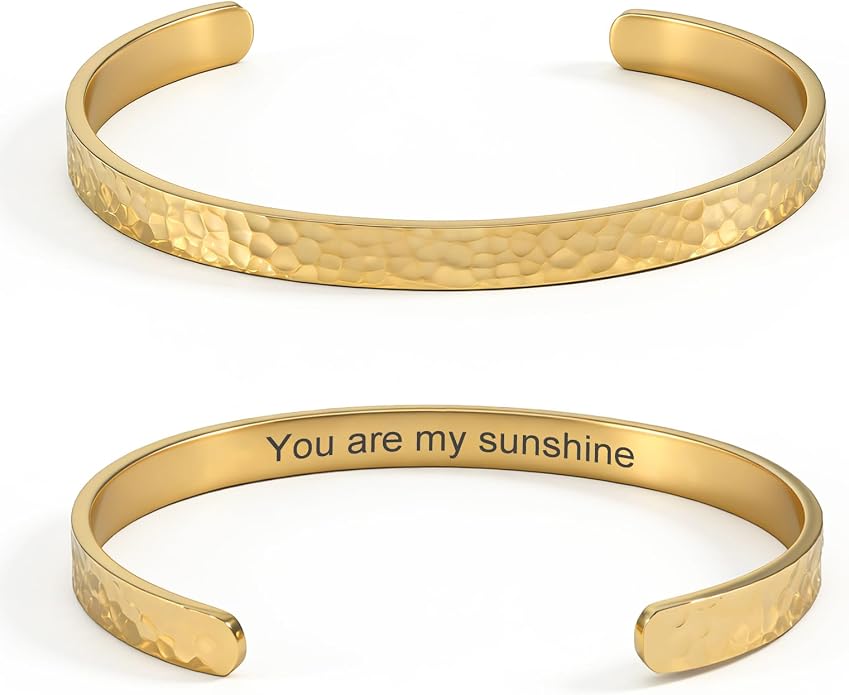 Inspirational Bible Verse Cuff Bracelet for Women, 18K Gold Plated Hammered Bangle, Christian Faith Jewelry Gift, Adjustable Non Tarnish