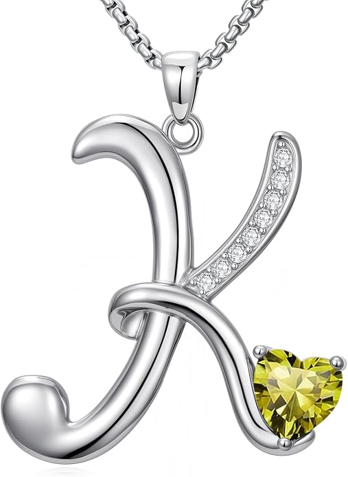 Birthday Gifts for Women Alphabet A to Z Initial Birthstone Pendant Necklaces for Women - 18k White Gold Plated Personalized Name Jewelry Anniversary Graduation Gifts for Wife Her Daughter Girlfriend(with Gift Box)