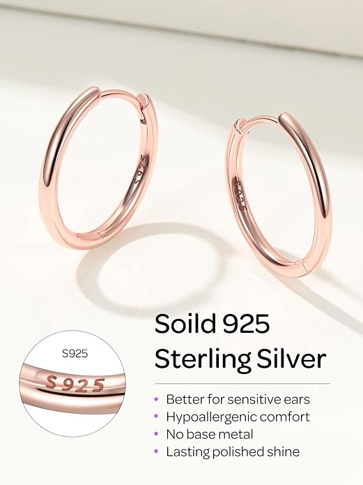 ChicSilver Sterling Silver Hoop Earrings for Women Hypoallergenic 925 Sterling Silver Huggie Earrings for Women Dainty Earring (8/10/12/14/16/18/20MM)