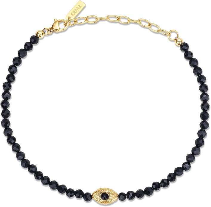 COAI Evil Eye Anklet for Women, Summer Waterproof Anklet for Women Lapis Lazuli Moonstone Black Tourmaline Ankle Bracelet