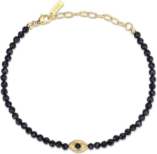 COAI Evil Eye Anklet for Women, Summer Waterproof Anklet for Women Lapis Lazuli Moonstone Black Tourmaline Ankle Bracelet
