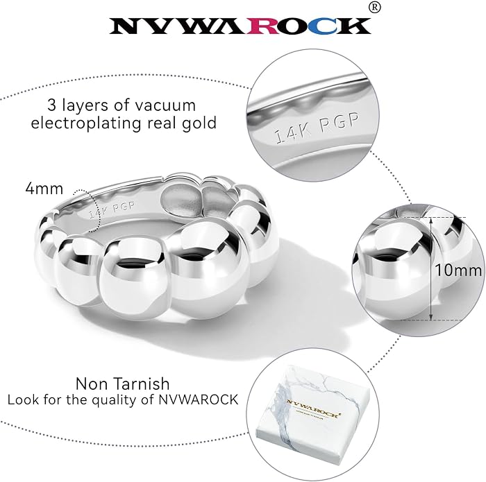 Chunky Dome Rings for Women and Men Cute Fat Puffy Statement Thumb Band High Polished Comfort Bubble Stackable Ring Size 5-10（Gold and Silver）