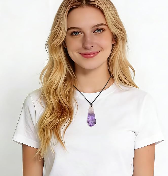 Natural Raw Crystal Necklace for Women Irregular Stone Necklaces Spiritual Gemstone Pendant with Adjustable Rope