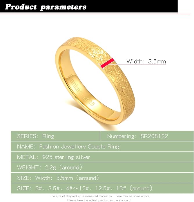 Dankadi Simple Fashion S925 Sterling Silver Ring Smooth Plain Dome Comfort Solid Silver Wedding Ring For Men & Women 3.5 mm 3-13# 24k Real Gold Plated Jewelry