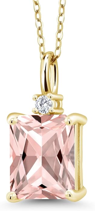 Gem Stone King 925 Sterling Silver Gemstone Birthstone Pendant Necklace for Women | Emerald Cut 10X8MM and Round 2MM | With 18 Inch Chain | Fine Jewelry for Her Mom Wife