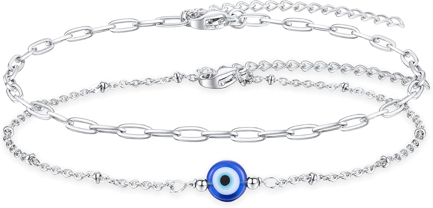Tarsus Gold Plated Evil Eye Bracelet/Anklets Layered Amulet Nazar for Women
