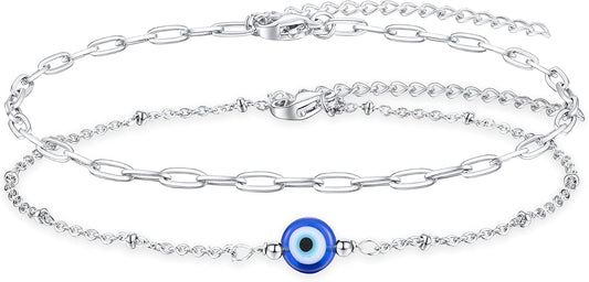 Tarsus Gold Plated Evil Eye Bracelet/Anklets Layered Amulet Nazar for Women
