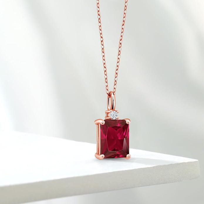 Gem Stone King 925 Sterling Silver Gemstone Birthstone Pendant Necklace for Women | Emerald Cut 10X8MM and Round 2MM | With 18 Inch Chain | Fine Jewelry for Her Mom Wife