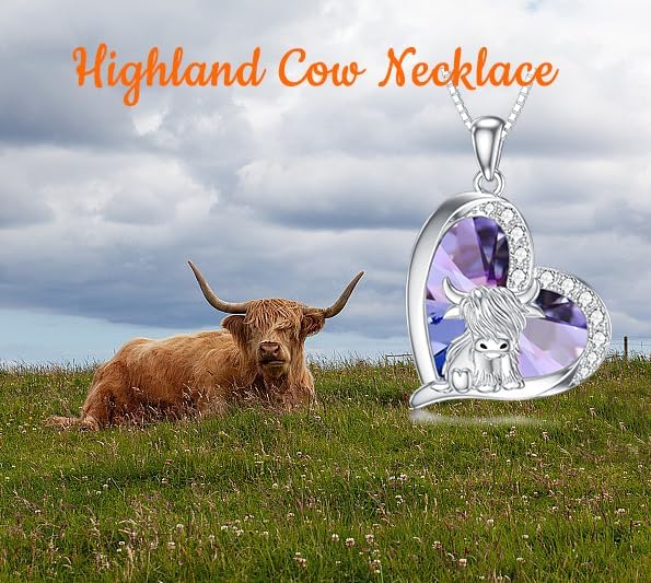 Highland Cow Gifts for Women 925 Sterling Silver Highland Cow Birthstone Necklace Fluffy Cow Jewelry Gifts Birthday Christmas