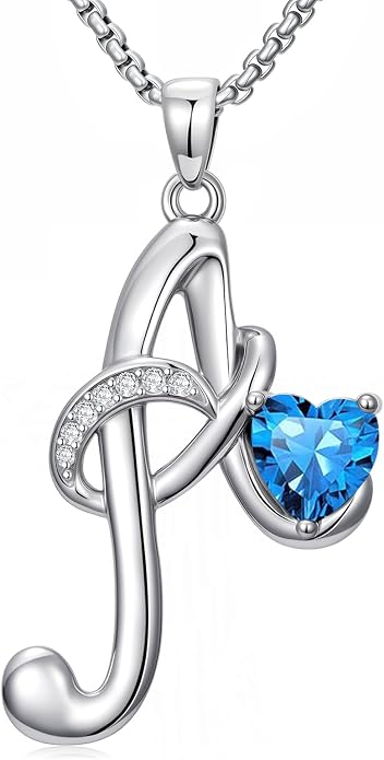 Birthday Gifts for Women Alphabet A to Z Initial Birthstone Pendant Necklaces for Women - 18k White Gold Plated Personalized Name Jewelry Anniversary Graduation Gifts for Wife Her Daughter Girlfriend(with Gift Box)