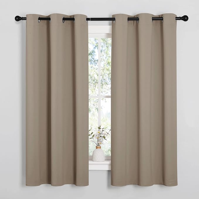 NICETOWN Sleek Blackout Curtains 63 inches Length for Small Windows, Noise Reducing and Block Draft Panels for Door Doorway Laundry Office Luxury Decor Theme (2 Panels, Taupe, W42 x L63 -Inch)